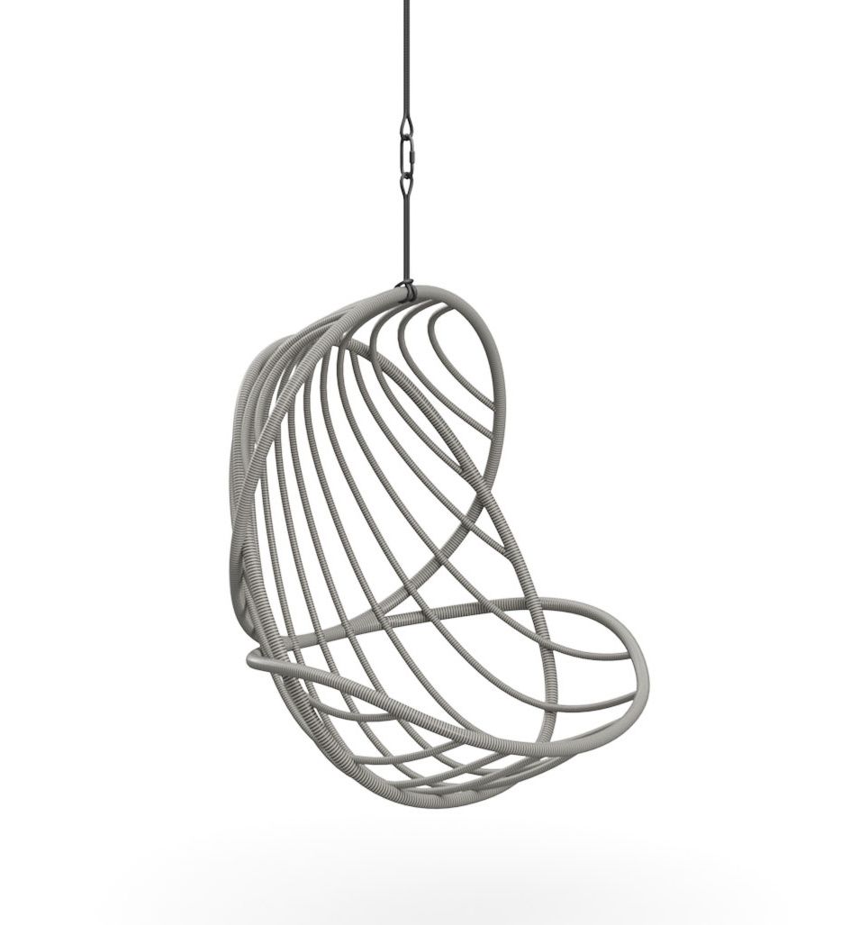 Kida Hängesessel von Dedon: Grauer, schwebender Sessel mit Polster, ideal für Entspannung und modernes Wohnen.