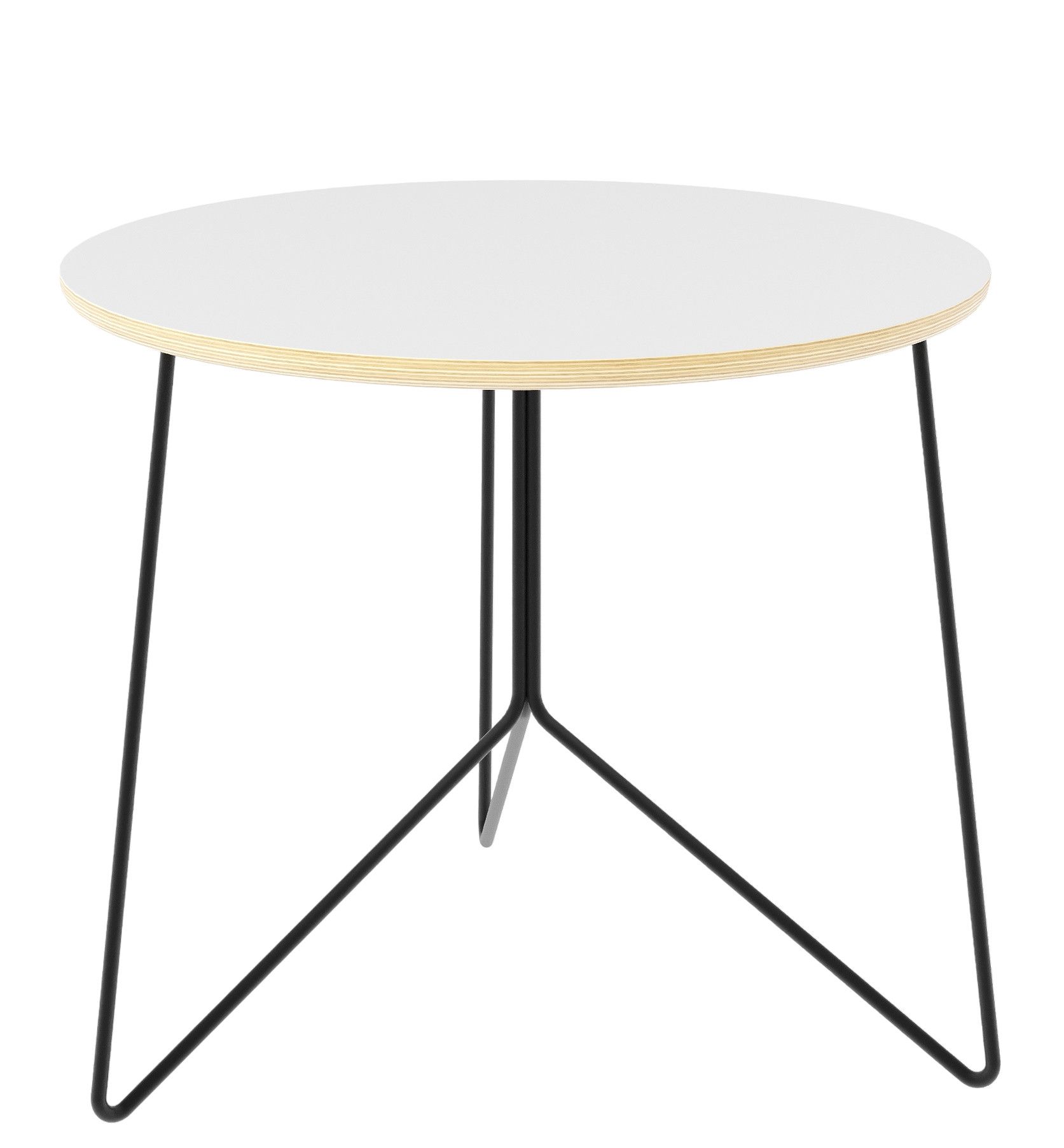 Müller Möbelwerkstätten Miro Beistelltisch: Runder, weißer Tisch mit filigranem, schwarzem Metallgestell.