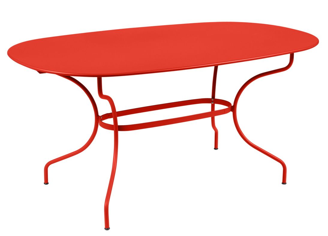 Roter Fermob Opéra+ Gartentisch, oval, 160x90 cm, ideal für den Außenbereich.