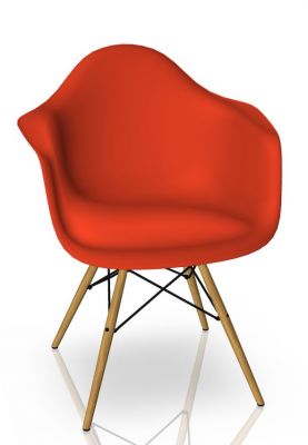 Eames Plastic Arm Chair DAW Stuhl Vitra Ahorn gelblich - Poppy red