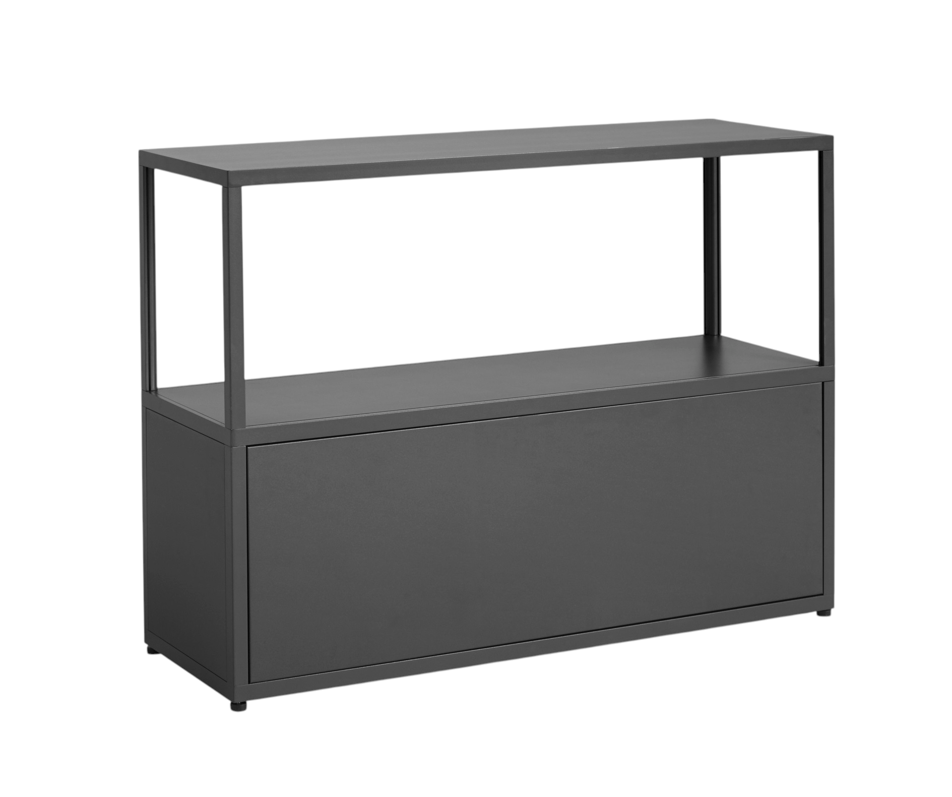 New Order Sideboard in Anthrazit: Moderne Wandkombination mit Stauraum und offener Ablage.