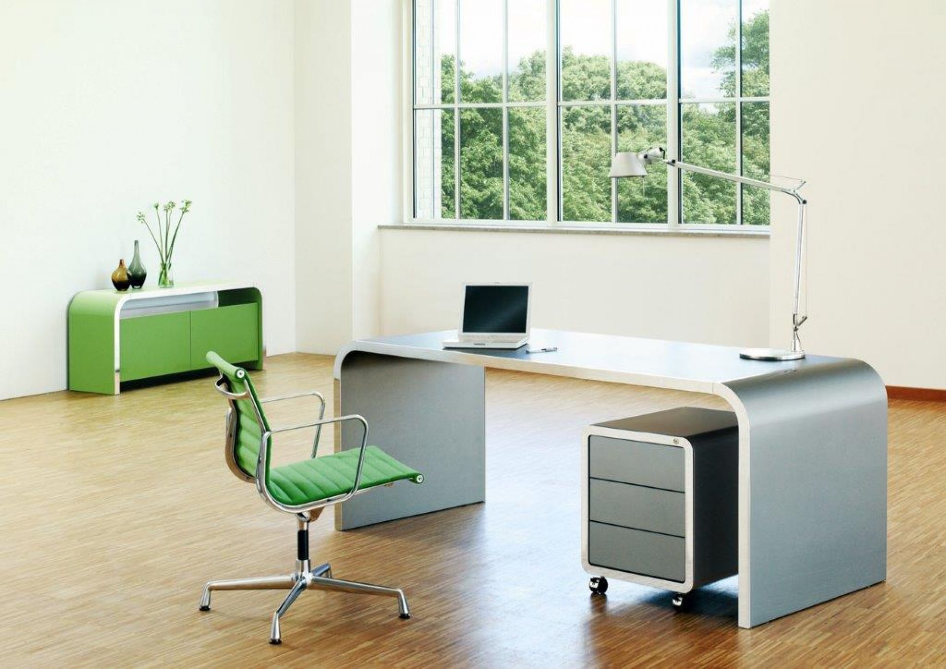 Highline Sideboard L14 von Mueller Moebelfabrikation in Grün, modernes Sideboard für Wohnzimmer und Büro.