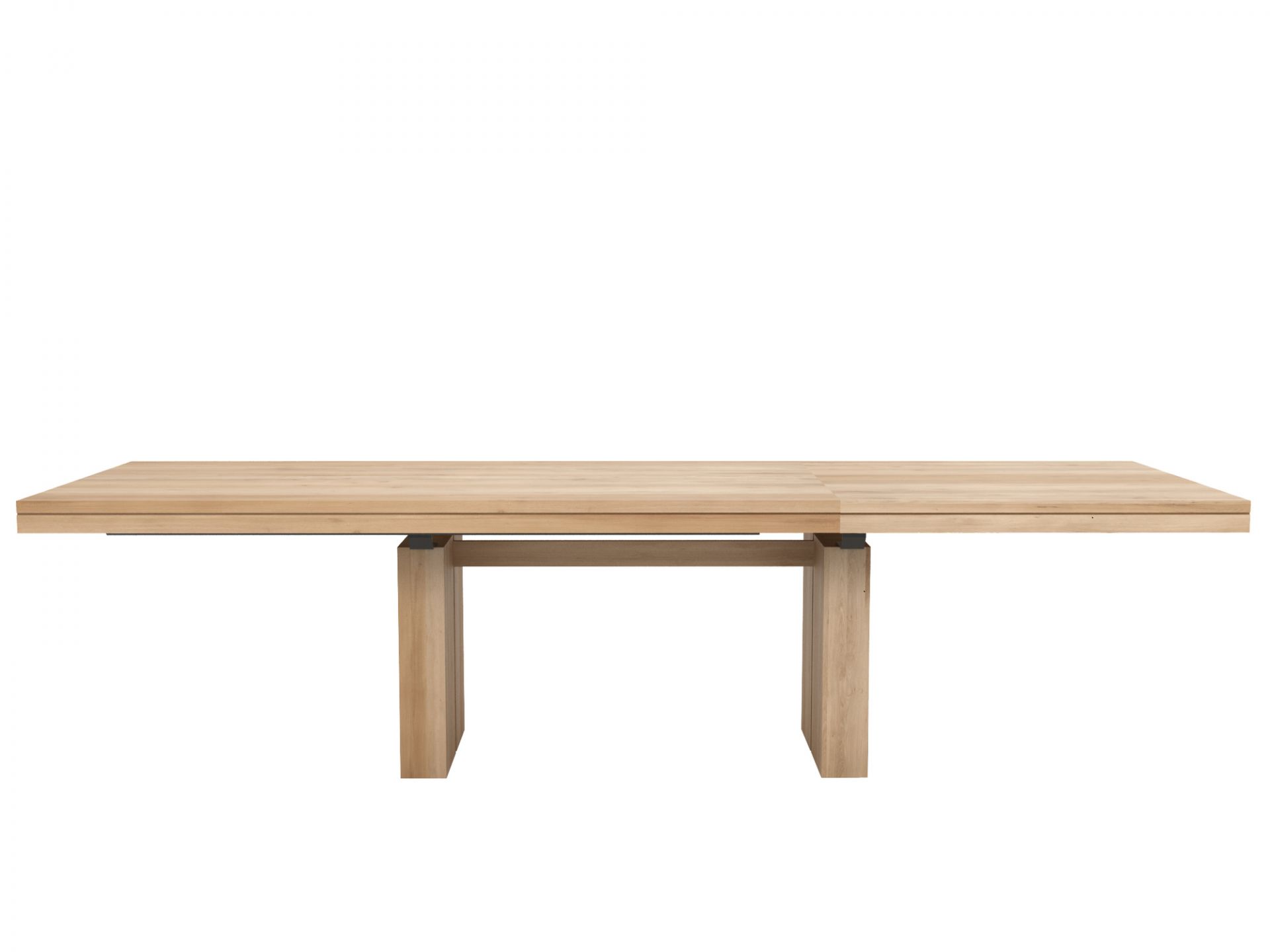 Double ausziehbarer Esstisch aus Eiche von Ethnicraft, ideal für Esszimmer und Wohnbereich.