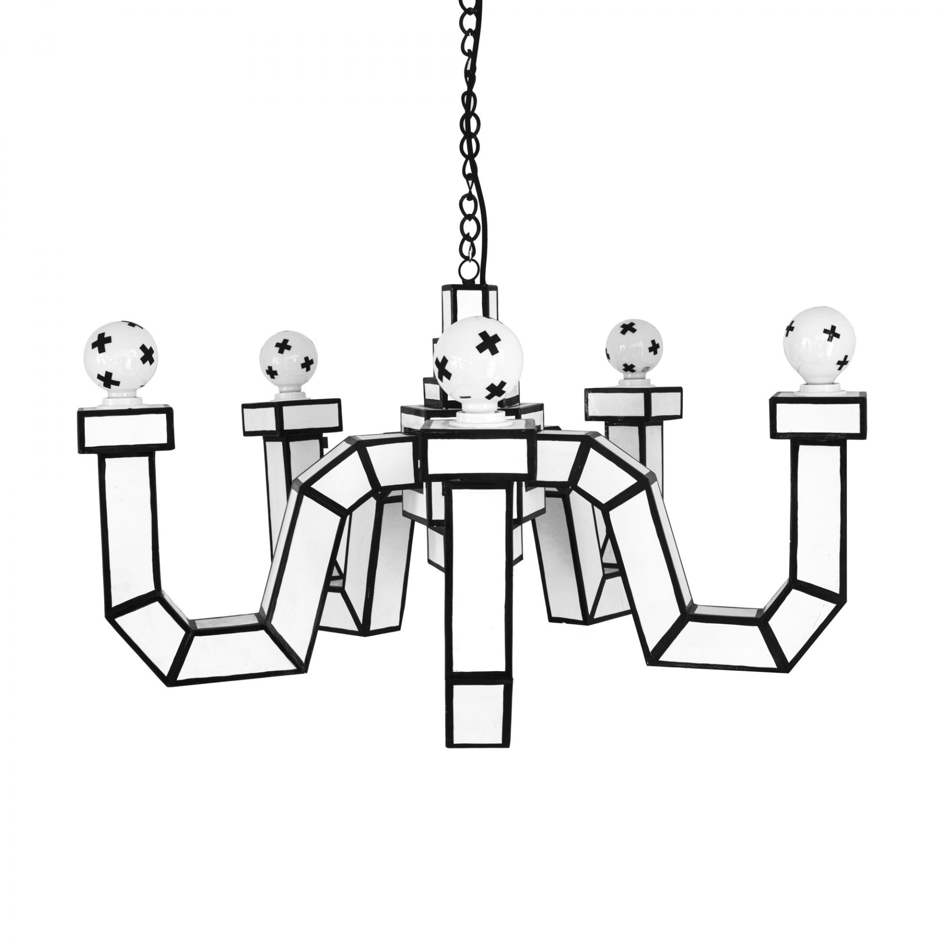 Cut ´n Paste Chandelier Leuchte von Seletti: Moderne Hängeleuchte in Schwarz-Weiß mit fünf Leuchtmitteln.