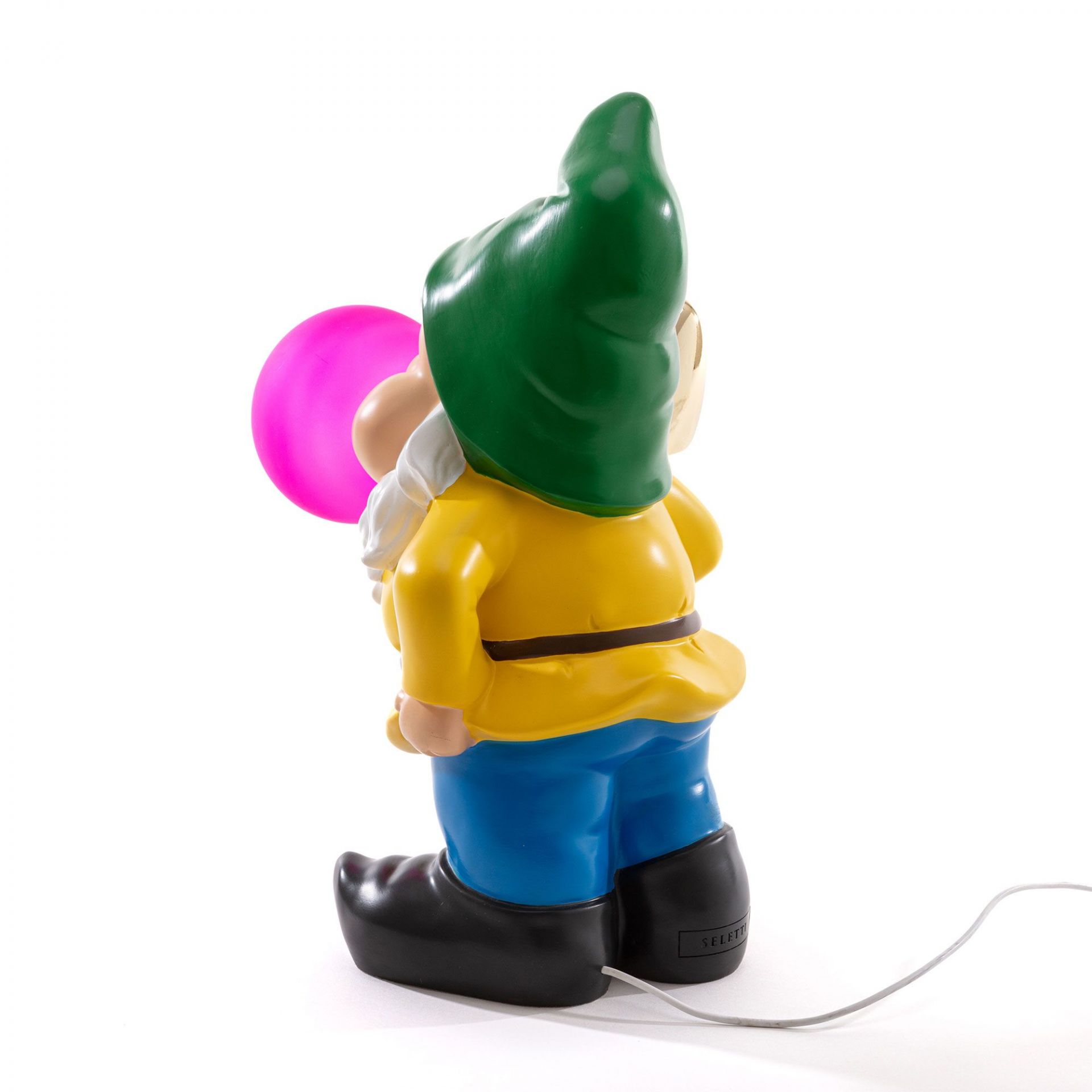 Seletti Gummy Lampe: Gartenzwerg mit pinkem Ballon, dekorative Leuchte für Innen und Außen.