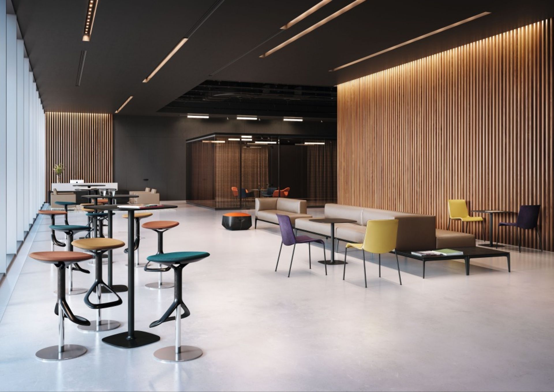 Moderner Büroraum mit Lox Table Tisch von Walter Knoll und stilvollen Sitzmöbeln.