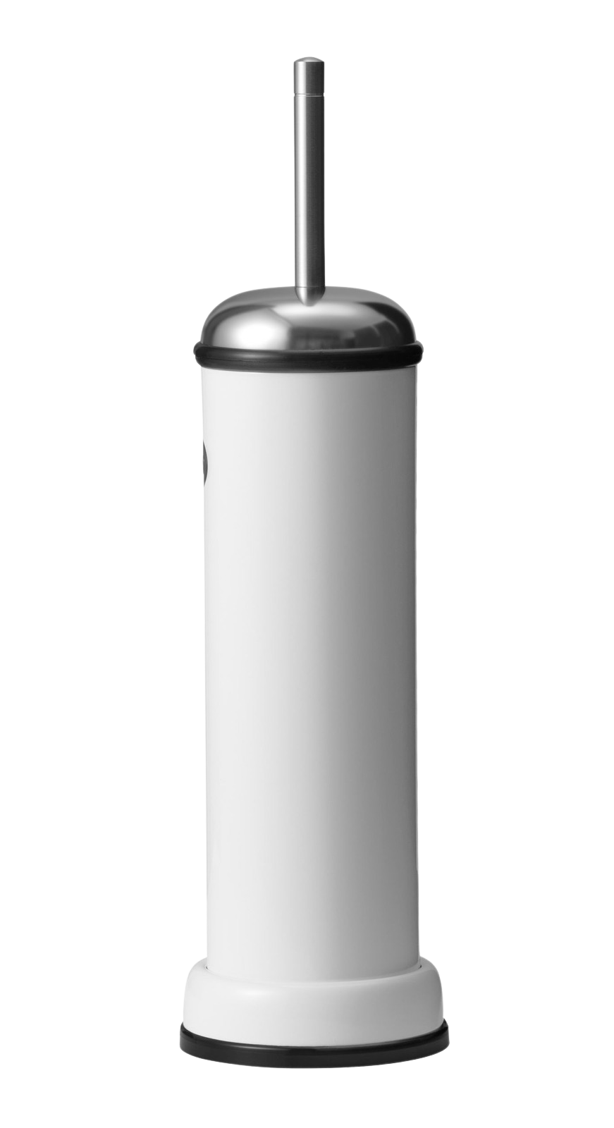 Weiße Vipp WC-Bürste mit Edelstahl-Griff und Deckel, modernes Badezimmer-Accessoire für die stilvolle Toilette.