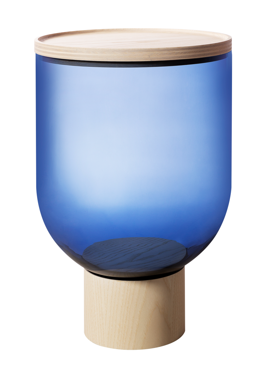 Mastea Beistelltisch: Rauchblaues Glas mit Esche-Holzplatte und -fuß, moderner Akzenttisch für Wohnzimmer.