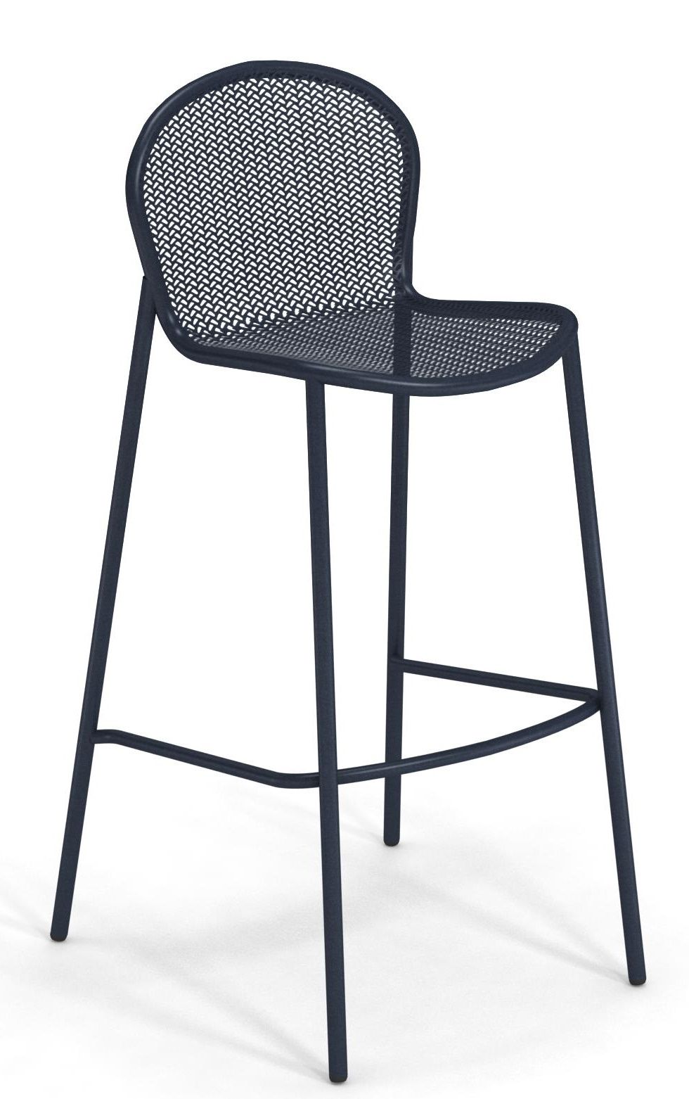 Blauer Ronda X Barhocker von Emu mit Rückenlehne und Fußstütze aus Metall.