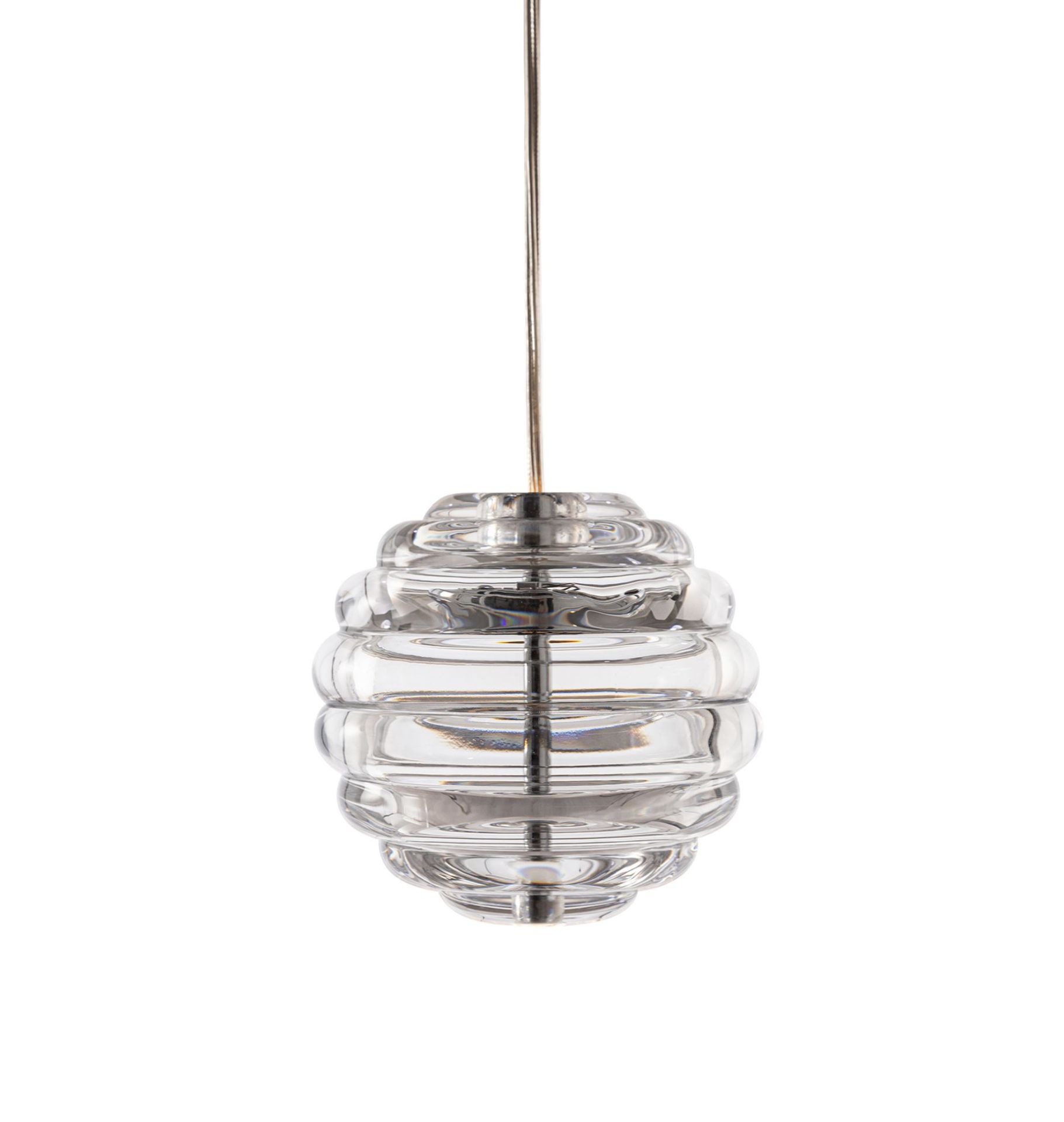 Press Mini Pendelleuchte Sphere von Tom Dixon: Klare Glas-Hängelampe in Kugelform für moderne Innenräume.