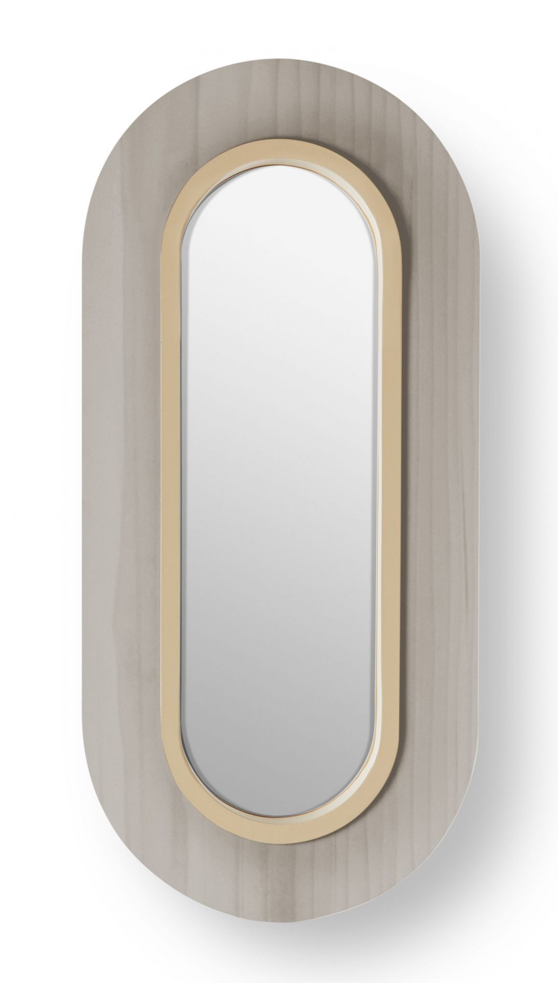 Ovale Lens LED Wandleuchte von LZF Lamps: Metallring in Elfenbeinweiß und Grau. Moderne Wandbeleuchtung.