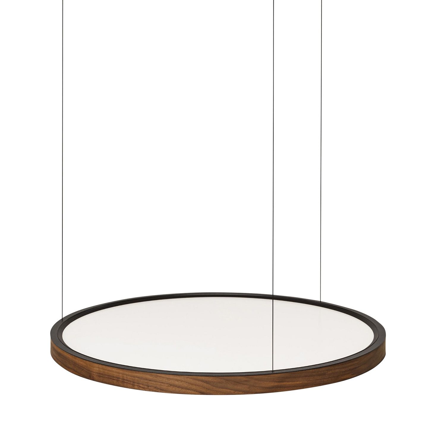 Japth Tray Pendant Pendelleuchte: Runde Hängelampe mit Holzrahmen und weißem Diffusor, moderne Innenbeleuchtung.