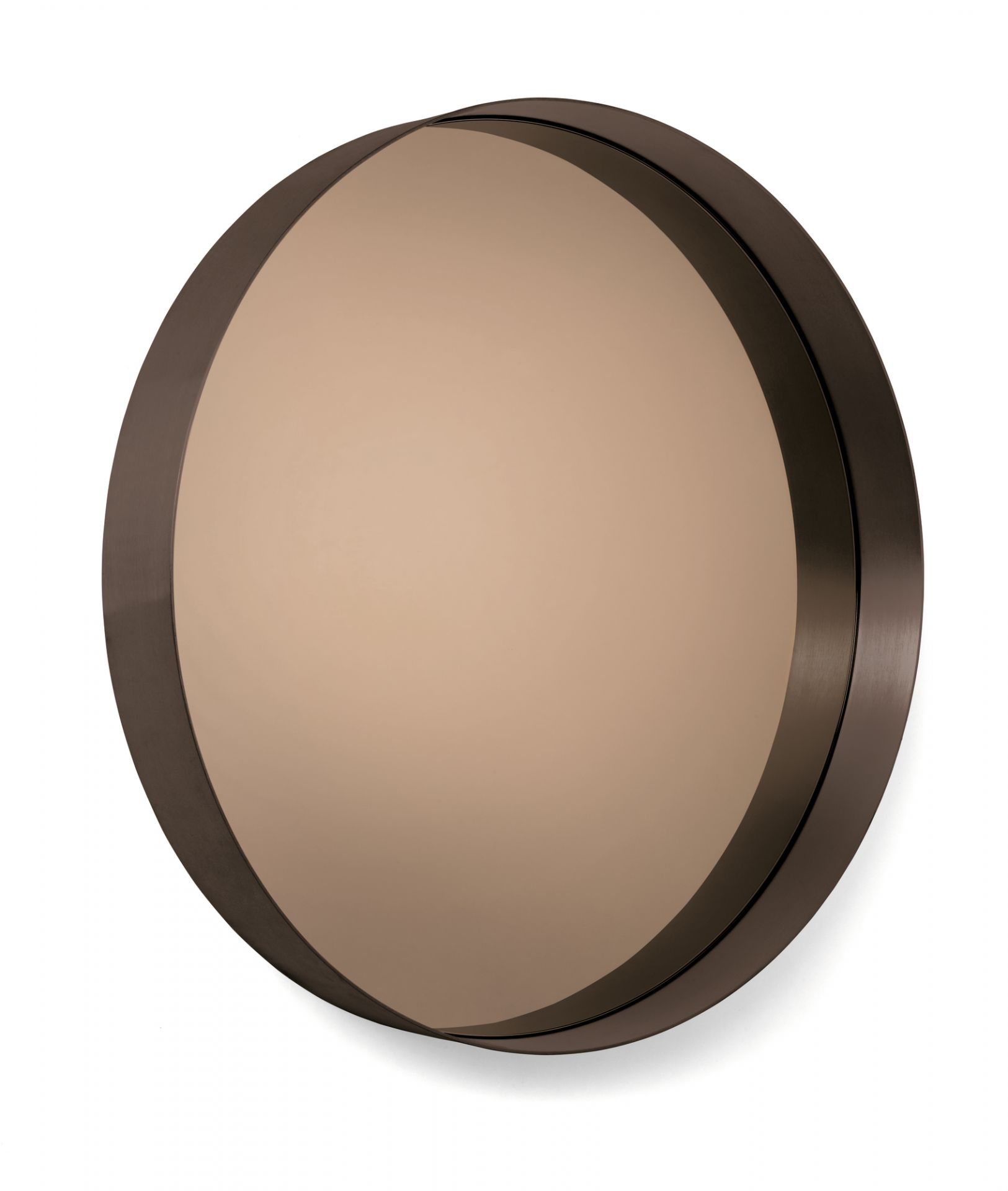 Cypris Spiegel: Runder Wandspiegel mit Parsolglas und dunklem Rahmen für modernes Interior Design.