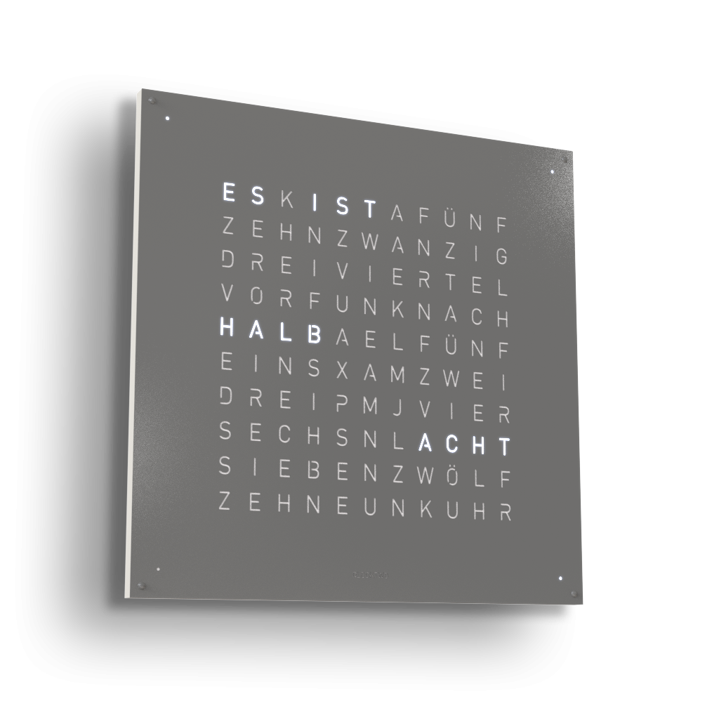 Earth 90 Steel Series Wanduhr / Zeitobjekt Deutsch QLOCKTWO