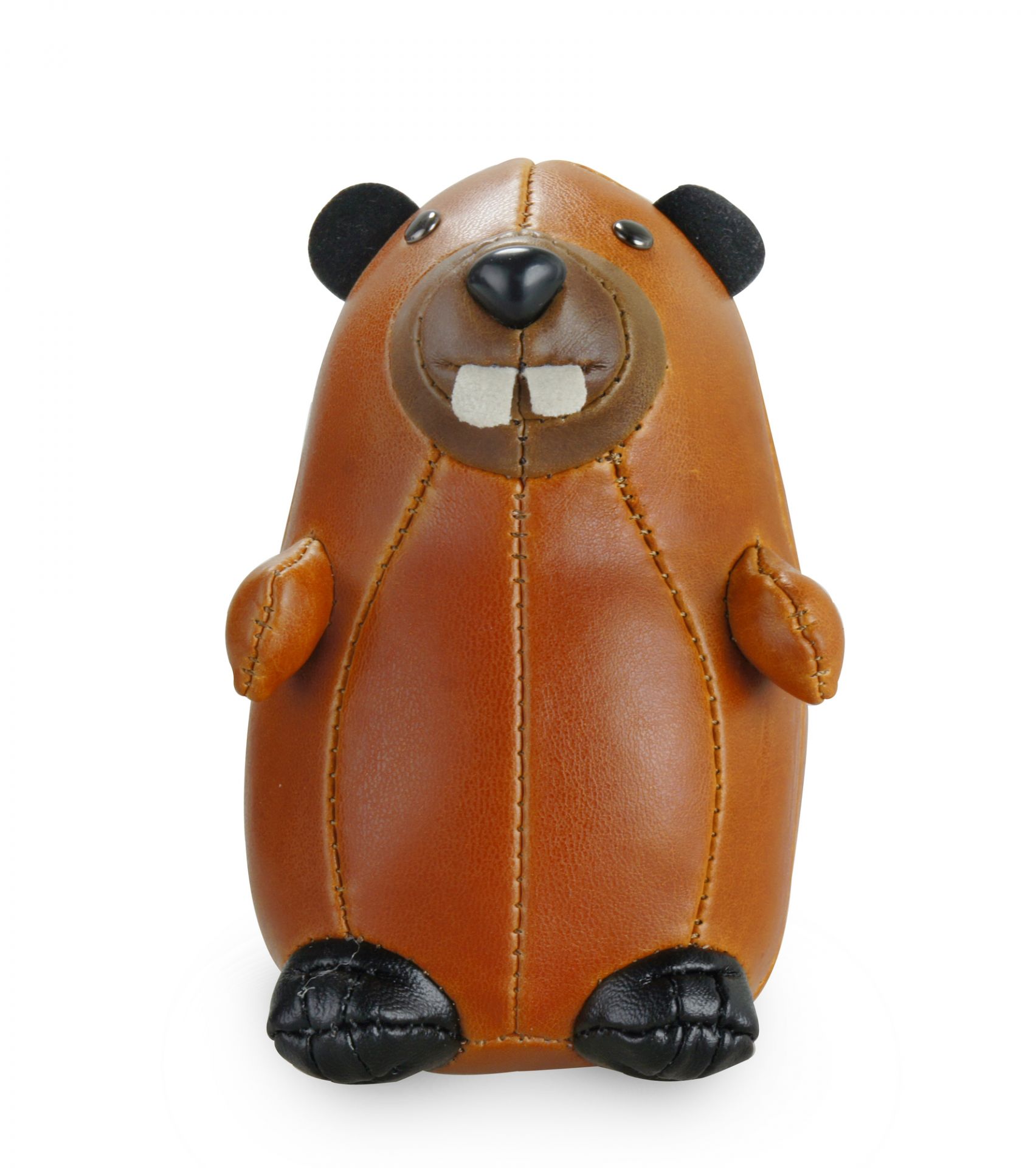 Briefbeschwerer Biber von Züny: Niedlicher, brauner Deko-Biber aus Kunstleder mit großen Zähnen.