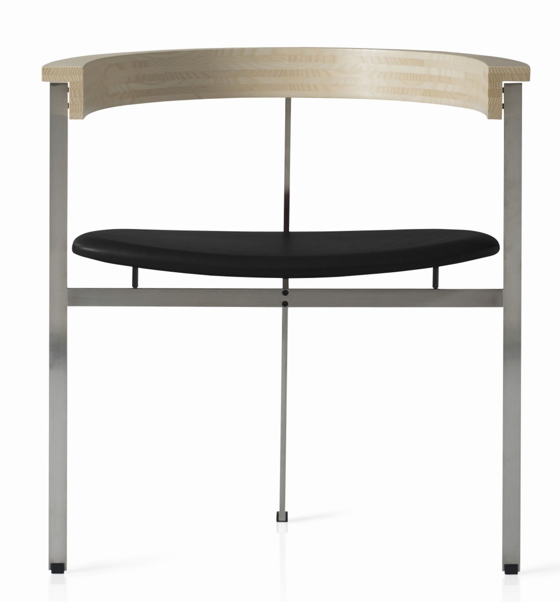 PK11 Stuhl von Fritz Hansen: Designklassiker mit schwarzem Ledersitz und hellem Holzrücken. Moderner Esszimmerstuhl.