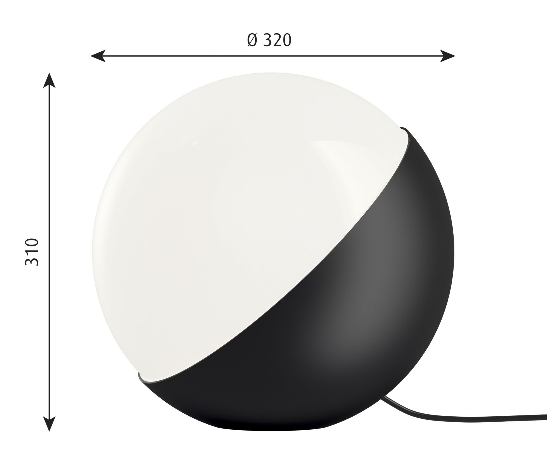 VL Studio Tischleuchte von Louis Poulsen, schwarze Halbkugel mit weißem Diffusor, modernes Design für Wohnzimmer und Büro.