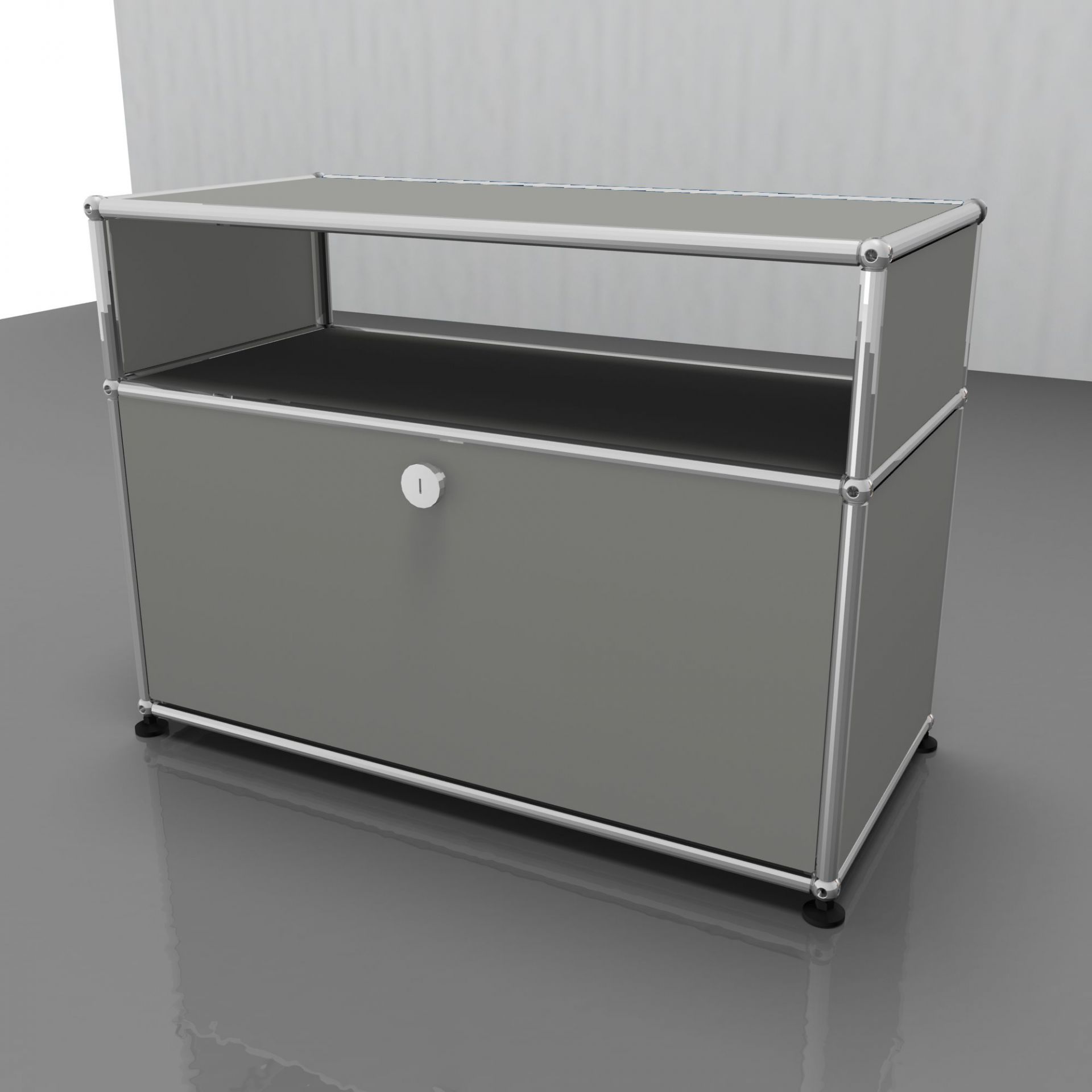 USM Haller Beistellmöbel mit Schublade in Grau: Moderner Nachttisch oder Sideboard für Wohnzimmer und Büro.