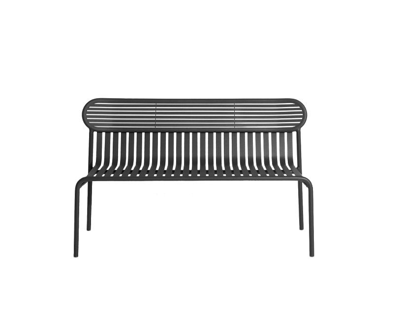 Week-End Gartenbank von Petite Friture, schwarze Outdoor Bank mit Rückenlehne aus Aluminium.