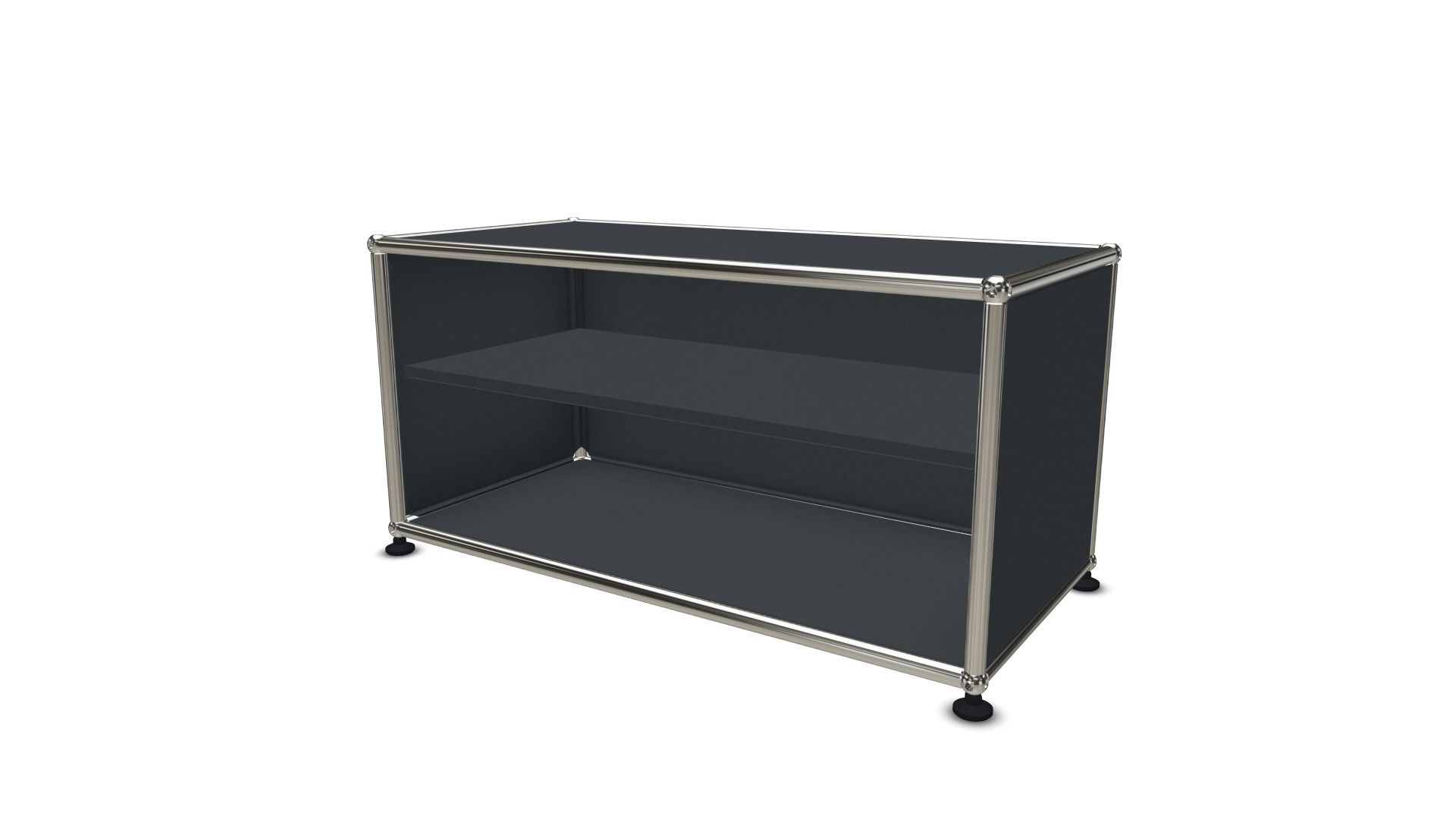 Anthrazitfarbenes USM Haller Regal mit zwei Fächern und silbernen Chromrohren als Ersatzteil.