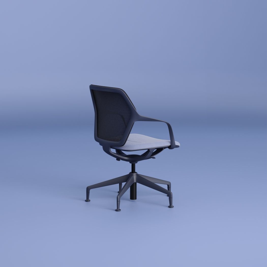 Ray Work Bürodrehstuhl von Brunner, ergonomischer Bürostuhl mit Armlehnen und Netzrückenlehne, Ansicht von hinten.