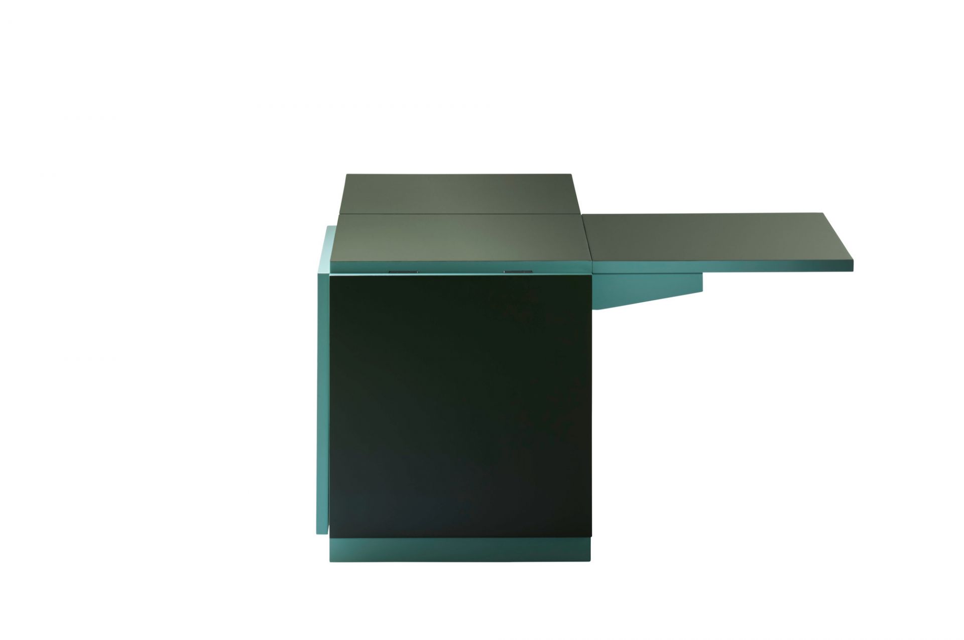 K10N Klapptisch von Tecta V3, Bauhausnowhaus Edition, ausgeklappt, mit Rollen, für Büro und Homeoffice.