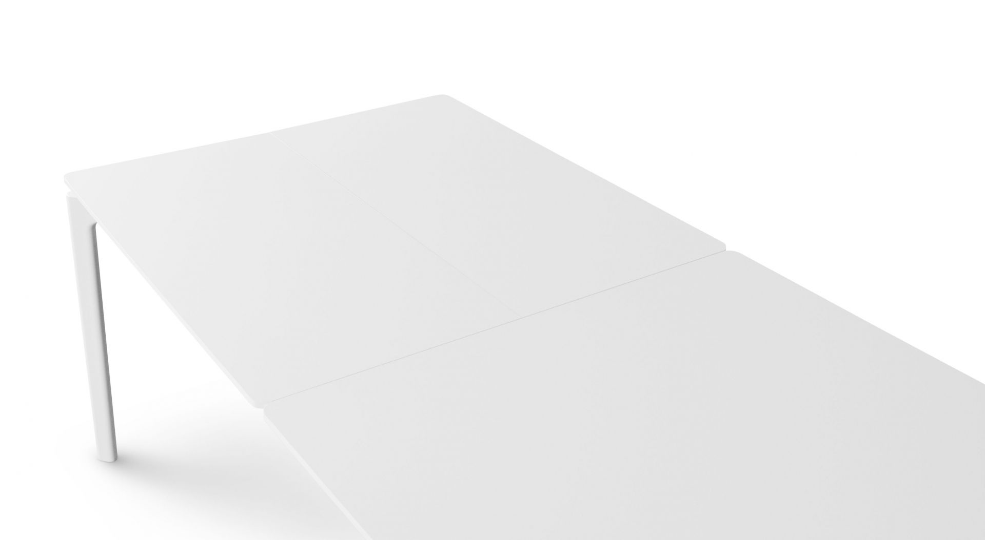 Detailaufnahme des weißen More Esstisches von Eva Solo, ausziehbar und modern.