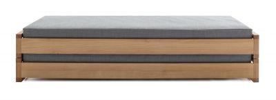 Guest 90 Holzbett aus Eiche mit grauem Kissen, modernes Design für Schlafzimmer.