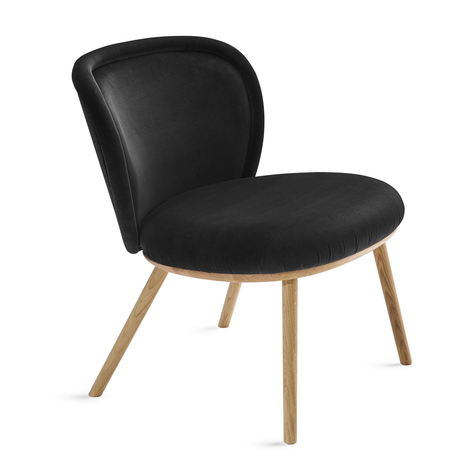 Schwarzer Ona Cocktail Stuhl von Freifrau Manufaktur mit Holzbeinen. Design Stuhl für Wohnzimmer.