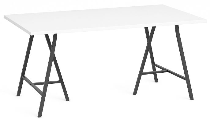 Hay Loop Stand Table mit weißer Tischplatte und schwarzem Gestell, moderner Schreibtisch für Büro.