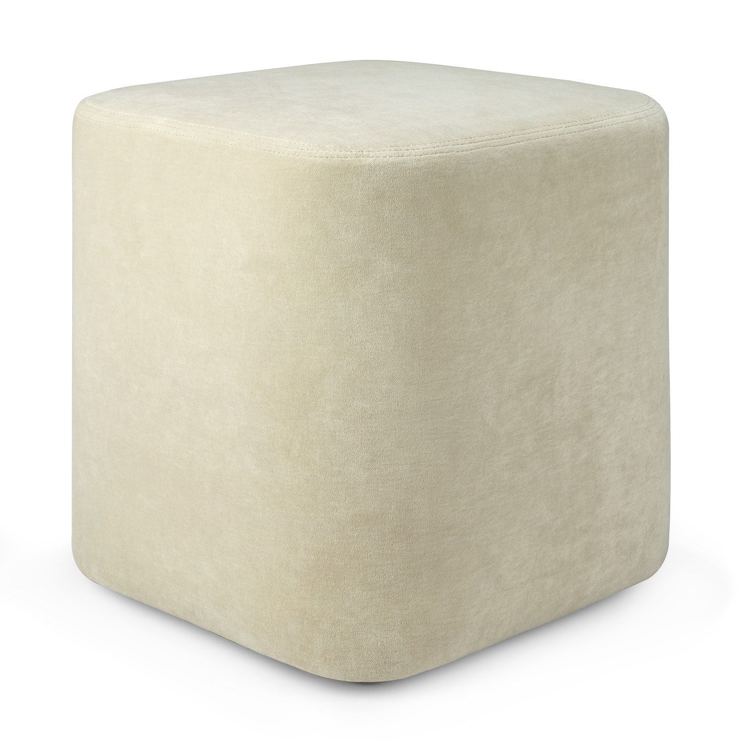 Cube Pouf Sitzhocker mit sandfarbenem Stoffbezug, moderner Hocker für Wohnzimmer und Schlafzimmer.