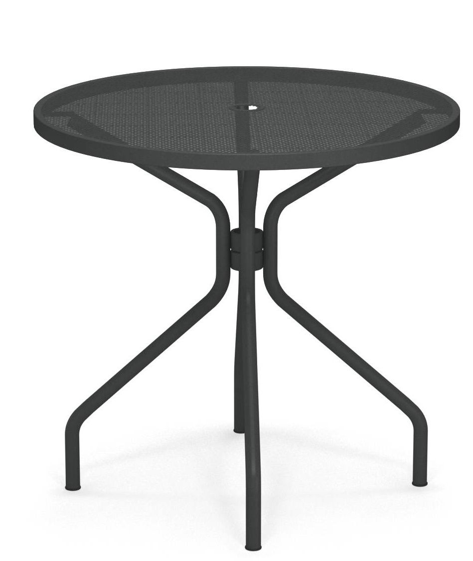 Runder, anthrazitfarbener Cambi Tisch von Emu für den Außenbereich mit filigranem Metallgestell.