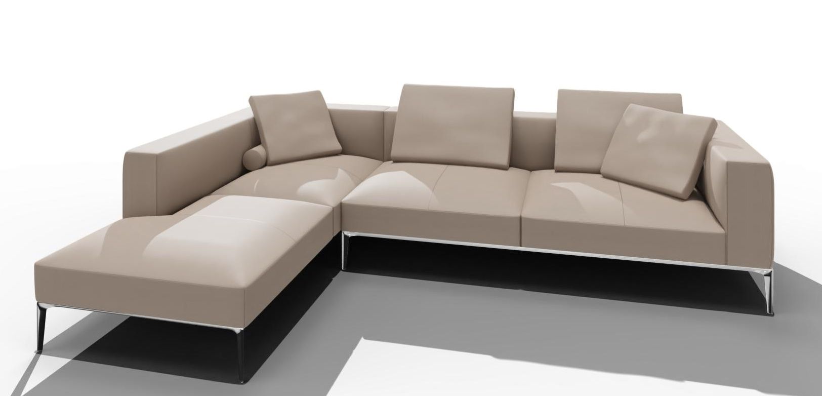 Jaan Living Sofa in Taupe Leder: Modernes 3-Sitzer Sofa mit Kissen und Komfortrollen.