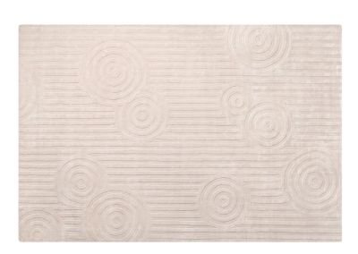 Beiger Blomus Uzu Rug Teppich 200x300 cm mit modernem Kreis-Muster und horizontalen Linien für Wohnzimmer und Schlafzimmer.