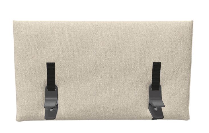 Beige Vitra Anagram Panel, 110 cm breit, mit zwei schwarzen Halterungen zur Befestigung.