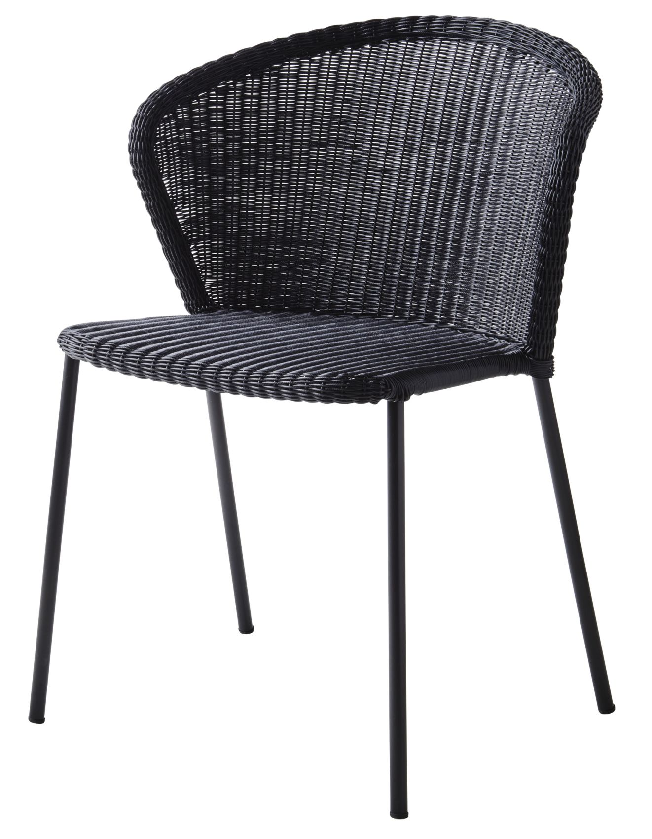 Schwarzer Lean Stuhl von Cane-Line mit grauem Kissen, moderner Rattanstuhl für den Innen- und Außenbereich.