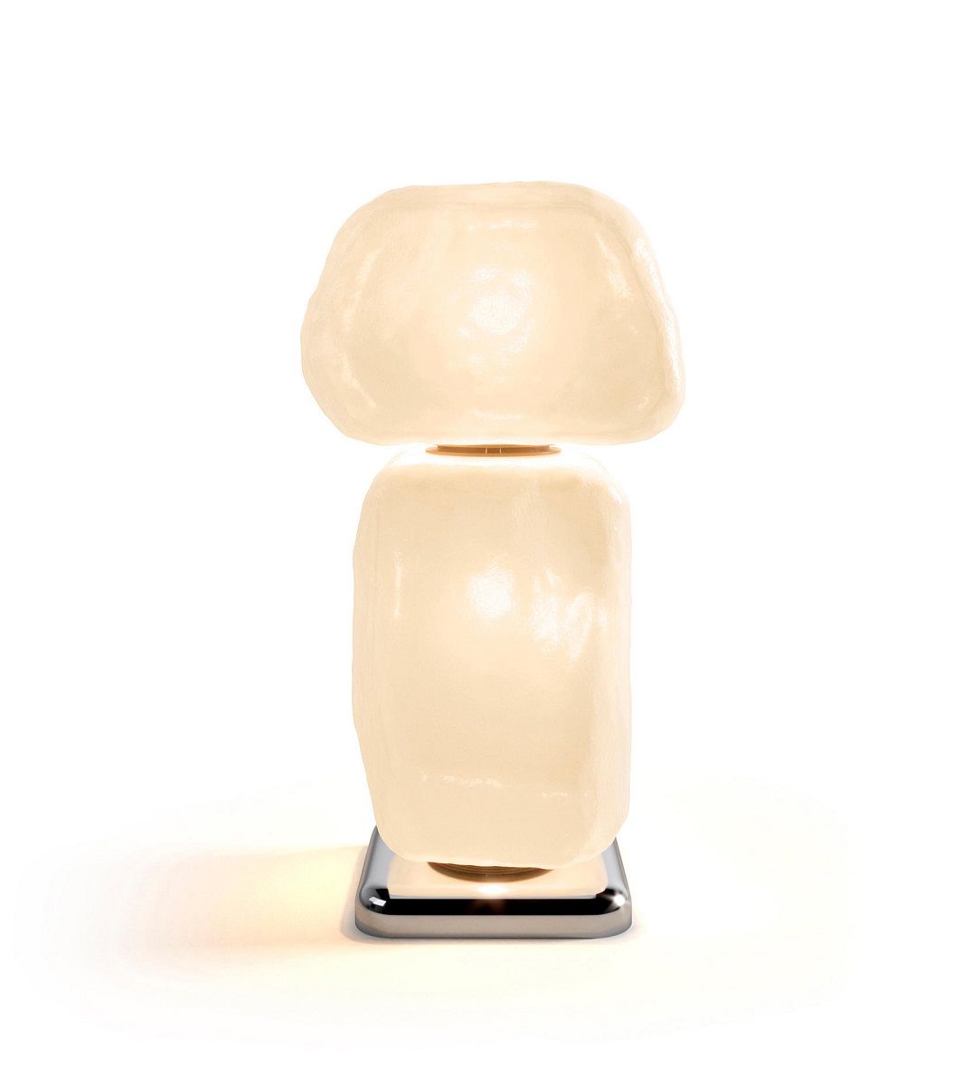 Wax, Stone, Light - Tischleuchte von Cassina mit organisch geformtem Lampenschirm und Chromfuß.