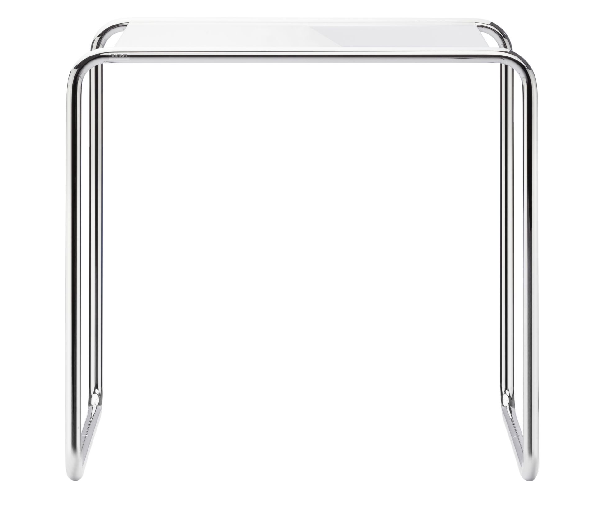 B 9 c Thonet Beistelltisch mit verchromtem Stahlrohrgestell und weißer Tischplatte. Moderner Designklassiker.