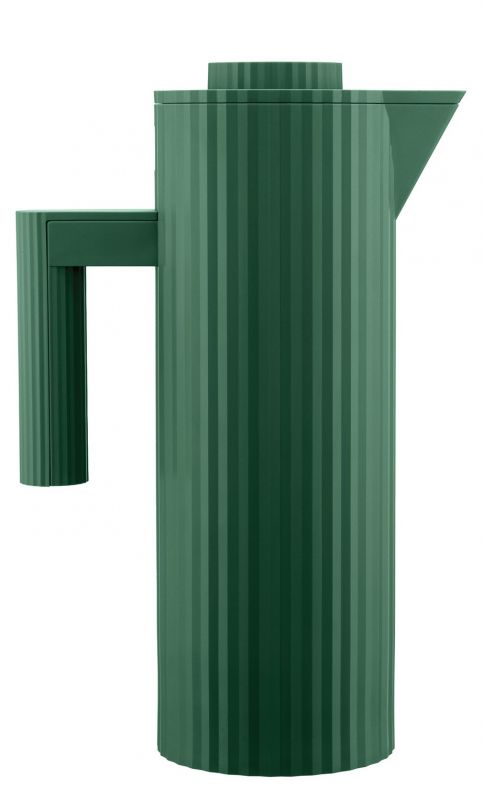 Grüne Alessi Isolierkanne MDL12 mit Plissee-Design, ein stilvolles Einzelstück für heiße Getränke.