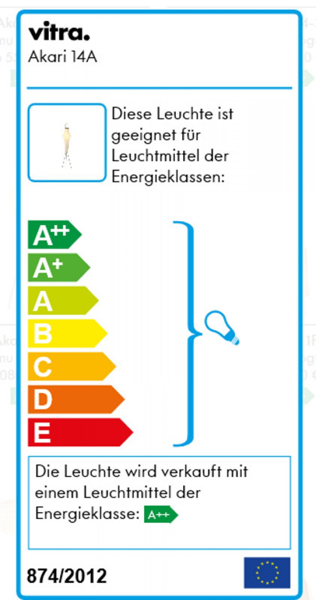 Energieeffizienzlabel der Akari 14A Stehleuchte von Vitra. Informationen zu Energieklassen und Leuchtmittel.