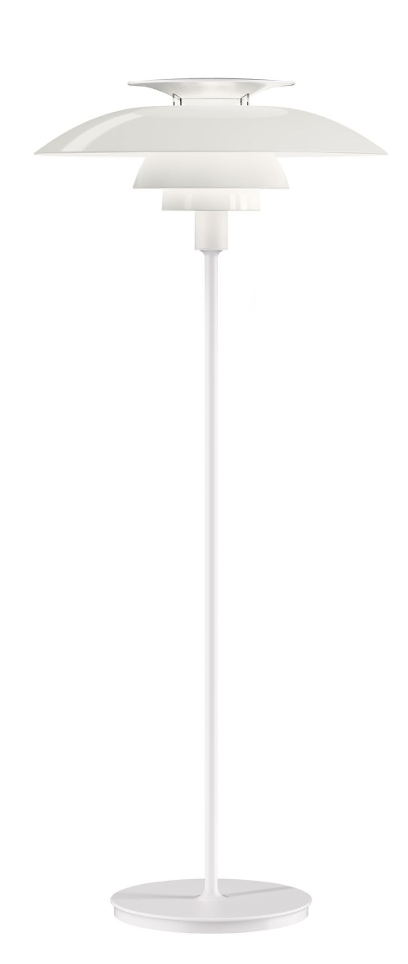 Weiße PH 80 Stehleuchte von Louis Poulsen: Designklassiker für Wohnzimmer und Büro.