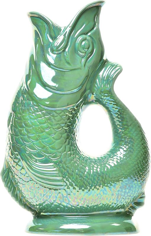 Gluckigluck Karaffe in Sea Green Lustre: Keramik Wasserkrug in Fischform mit schimmerndem Finish.