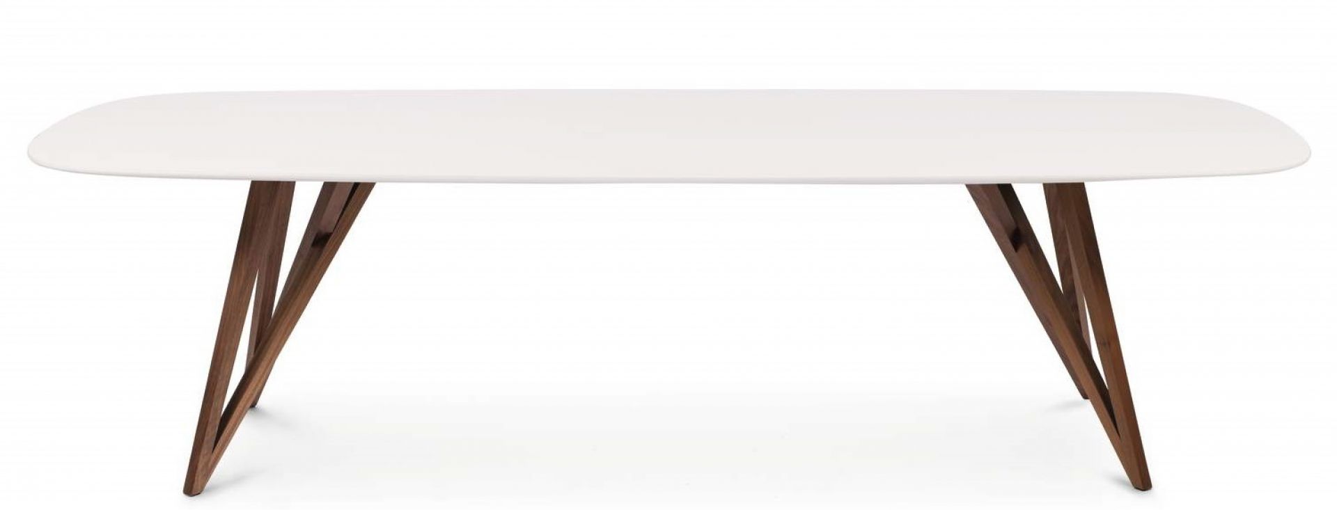 Weißer Seito Tisch von Walter Knoll mit markantem Holzgestell für Esszimmer und Wohnbereich.