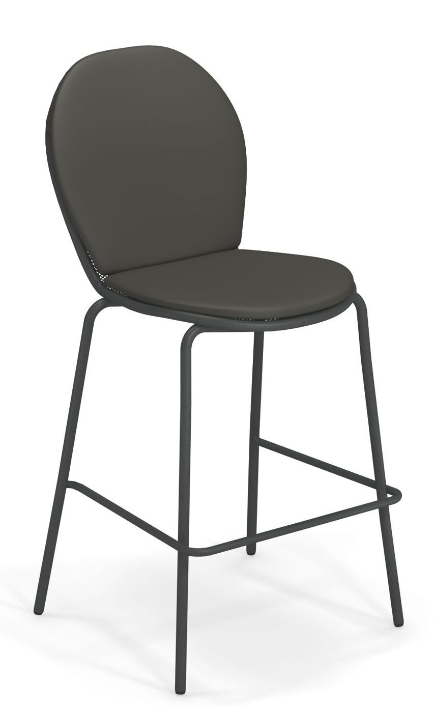 Grauer Ronda Barhocker von Emu mit Fußstütze und gepolstertem Sitz für den Innenbereich.