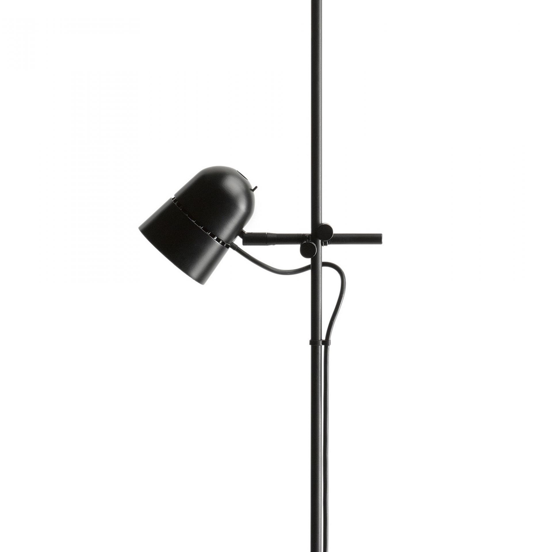 Schwarze D73 Counterbalance Stehleuchte von Luceplan mit verstellbarem Lampenschirm und Sockel. Design Stehlampe für Wohnzimmer.