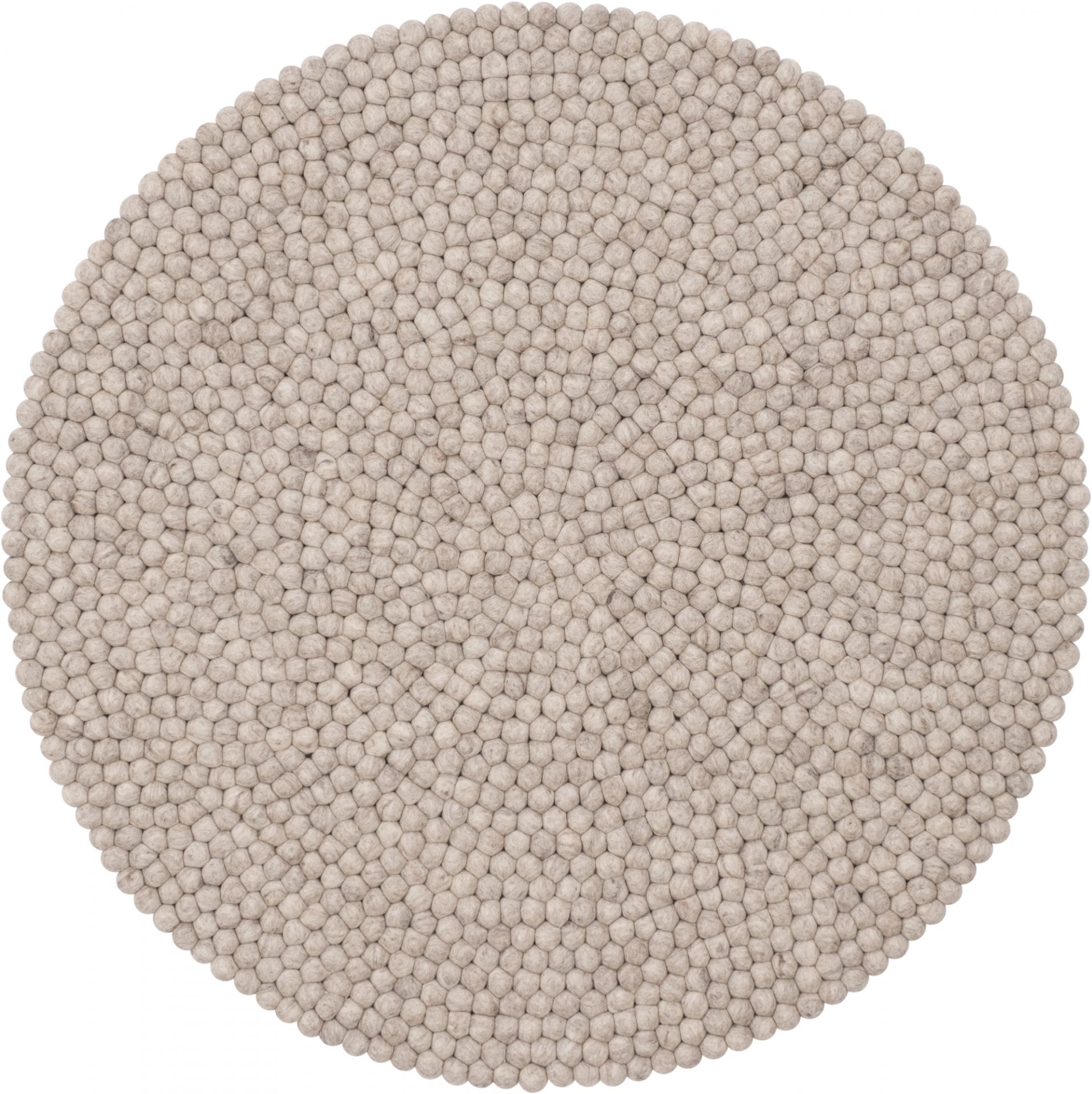 Runder, beiger Filzkugel Teppich von Myfelt, Modell Bela, Durchmesser 120 cm.