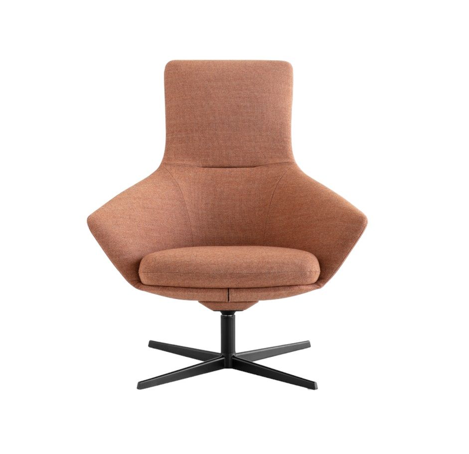 Wing Tip S281 Lounge Sessel La Palma in Braun mit Drehfuß aus schwarzem Metall.