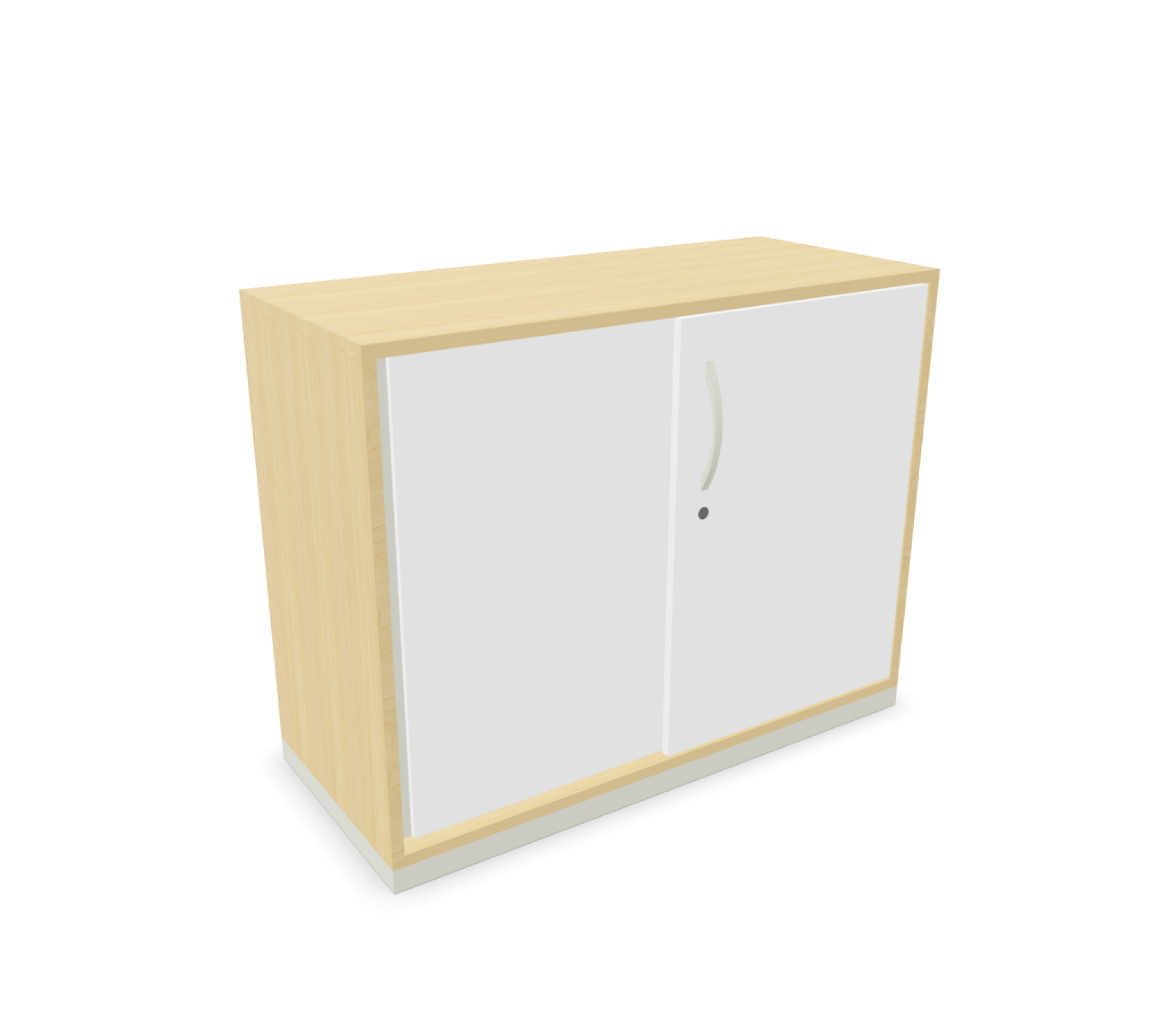 Steelcase Share It Schiebetürenschrank mit Holzkorpus und weißen Schiebetüren für Büro und Homeoffice.