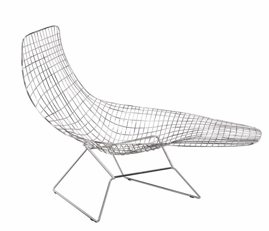 Bertoia Liegesessel von Knoll International: Asymmetrischer Design-Sessel aus verchromtem Drahtgestell, modernes Möbelstück.