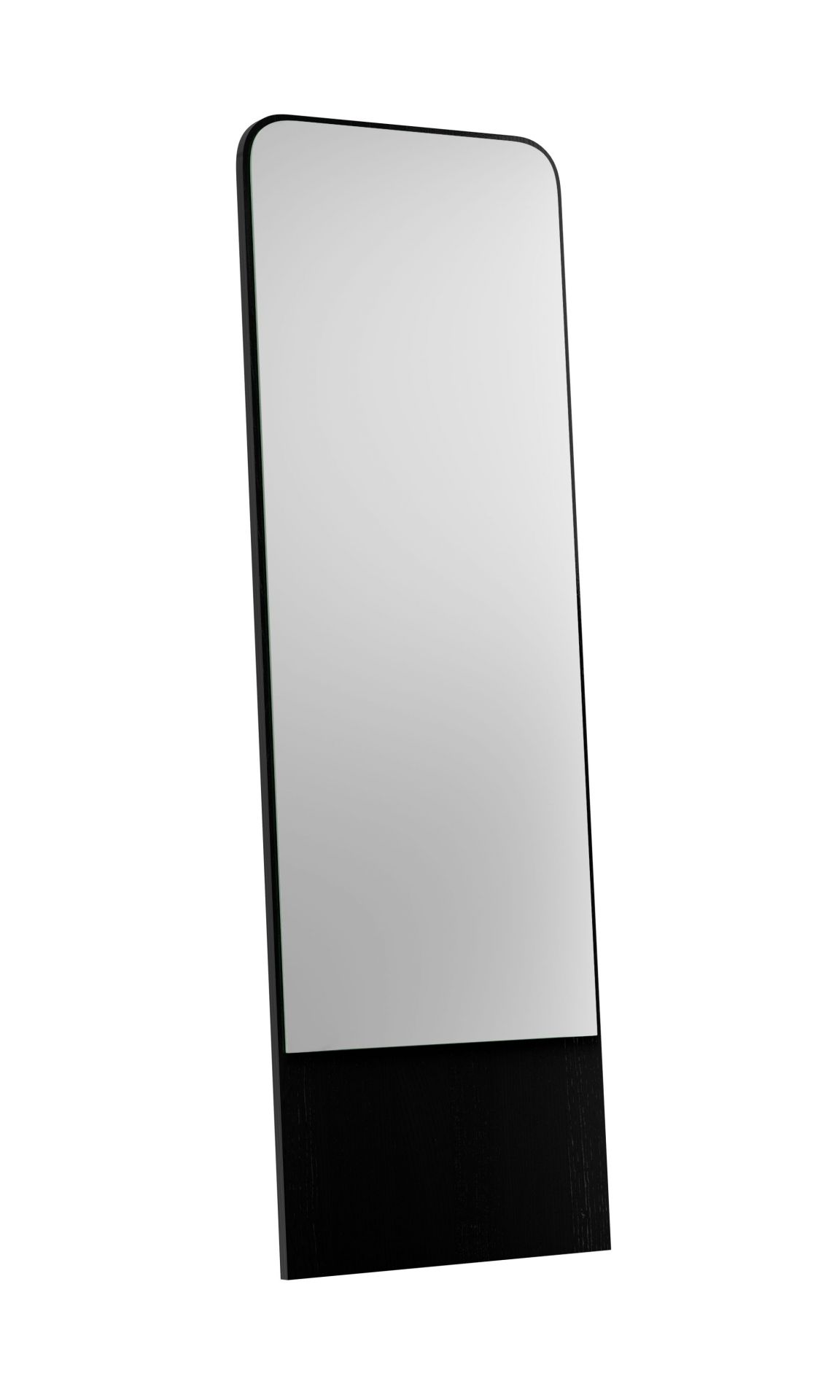 Rechteckiger FRIEDRICH Spiegel mit schwarzem Esche-Rahmen und Holzsockel, modernes Design für Flur und Bad.
